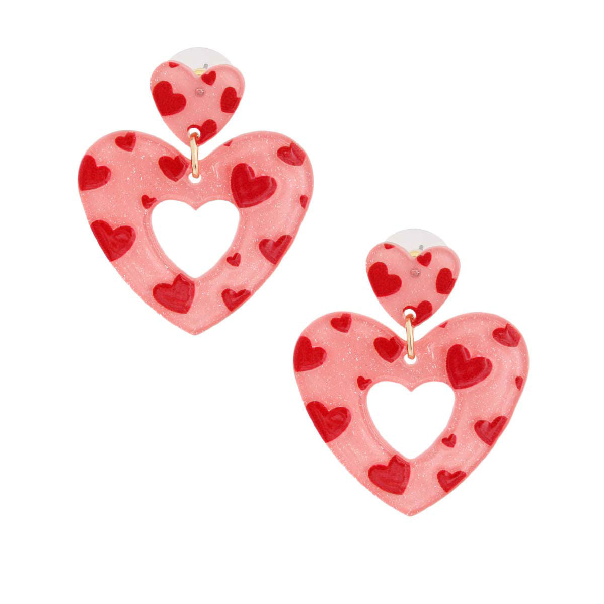 Heart Earrings Pink Red Glitter Stylish Statement Jewelry