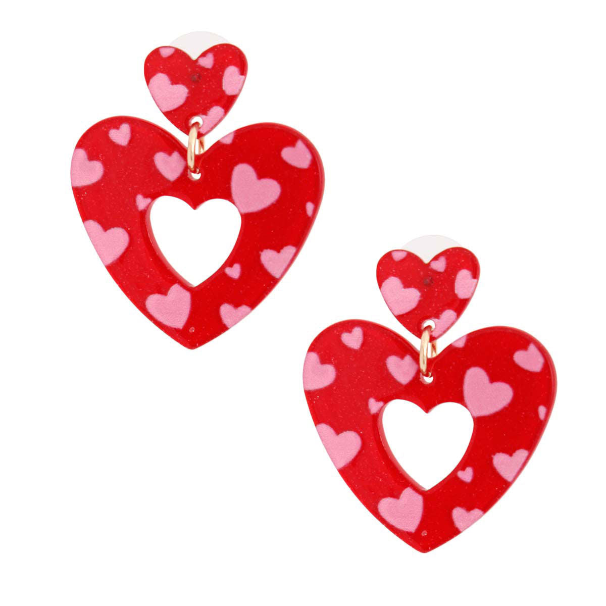 Heart Earrings Red Pink Glitter Stylish Statement Jewelry