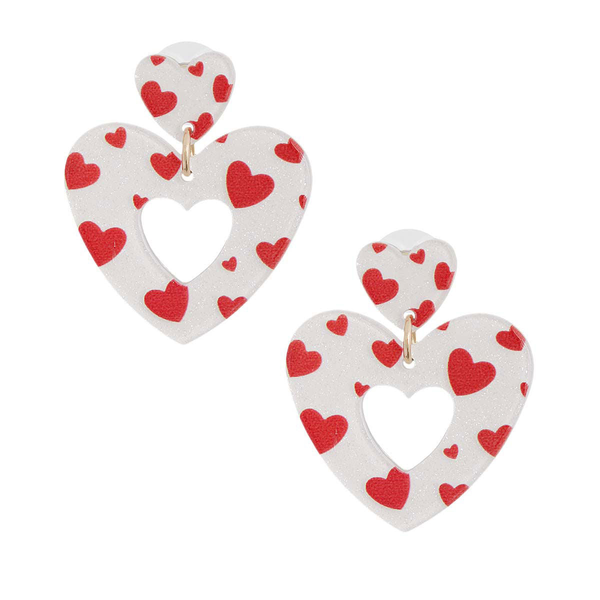 Heart Earrings White and Red Glitter Stylish Statement Jewelry