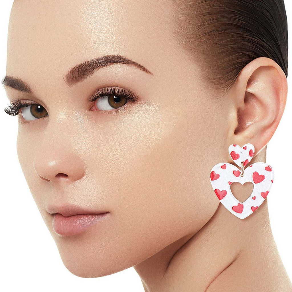 Heart Earrings White and Red Glitter Stylish Statement Jewelry