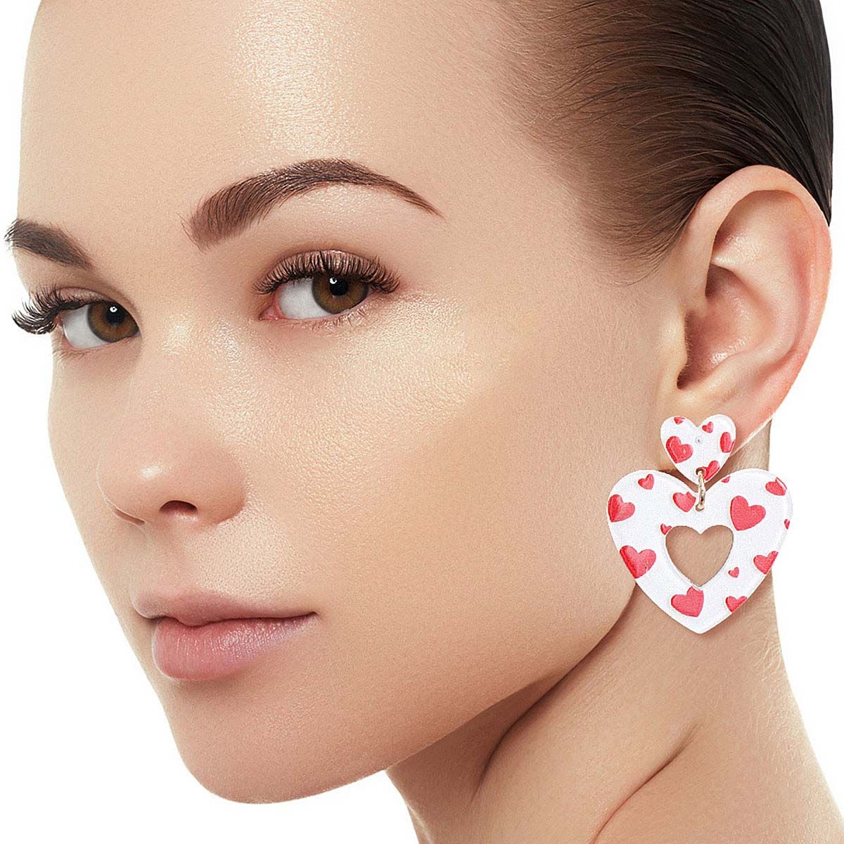 Heart Earrings White and Red Glitter Stylish Statement Jewelry