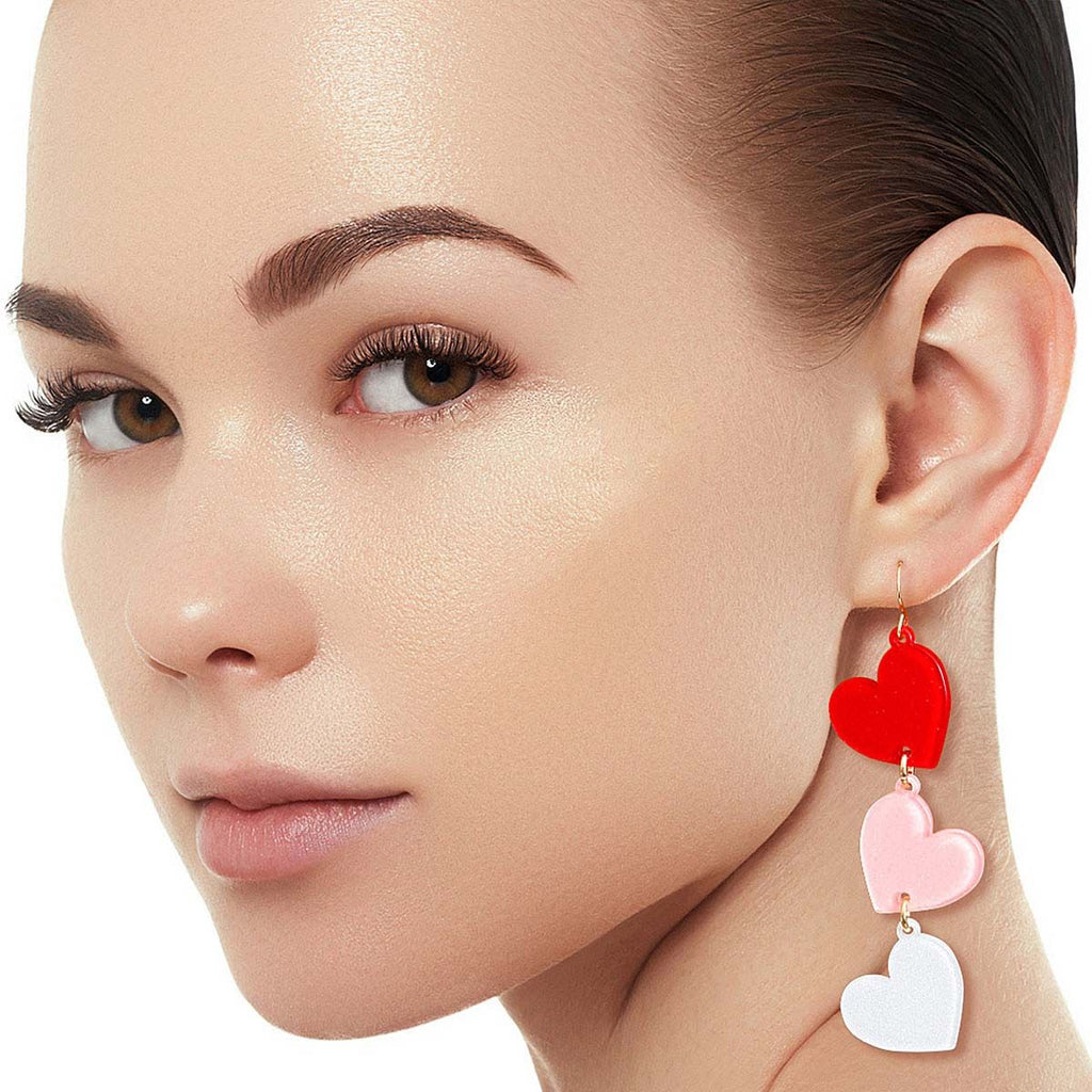 Triple Link Heart Earrings Multi Layered Statement Jewelry