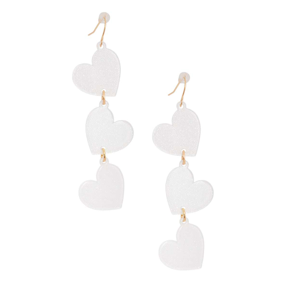 Triple Link Heart Earrings White Stylish Statement Jewelry