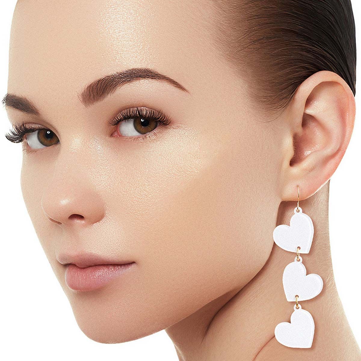 Triple Link Heart Earrings White Stylish Statement Jewelry
