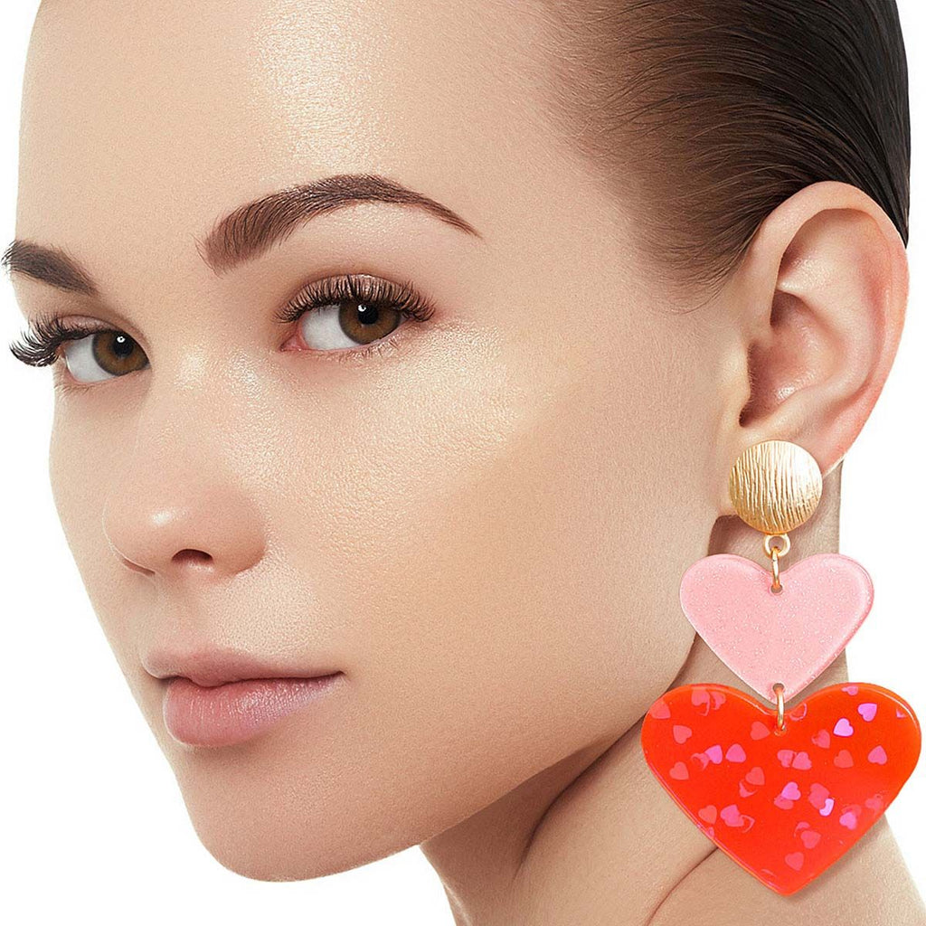 Double Heart Earrings Pink Stylish Fashion Jewelry Accessory