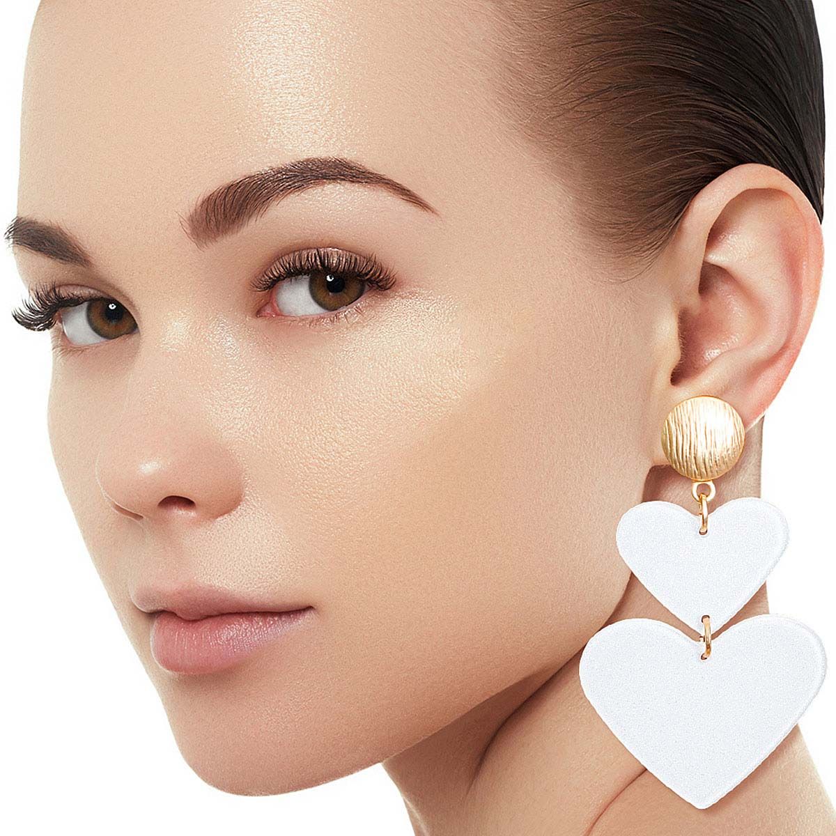 Double Heart Earrings White Stylish Chic Jewelry Accessory