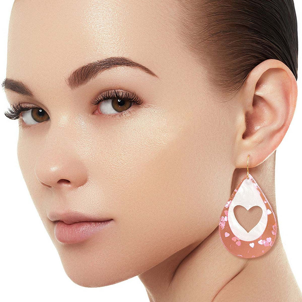 Teardrop Heart Earrings Light Pink Stylish Fashion Jewelry