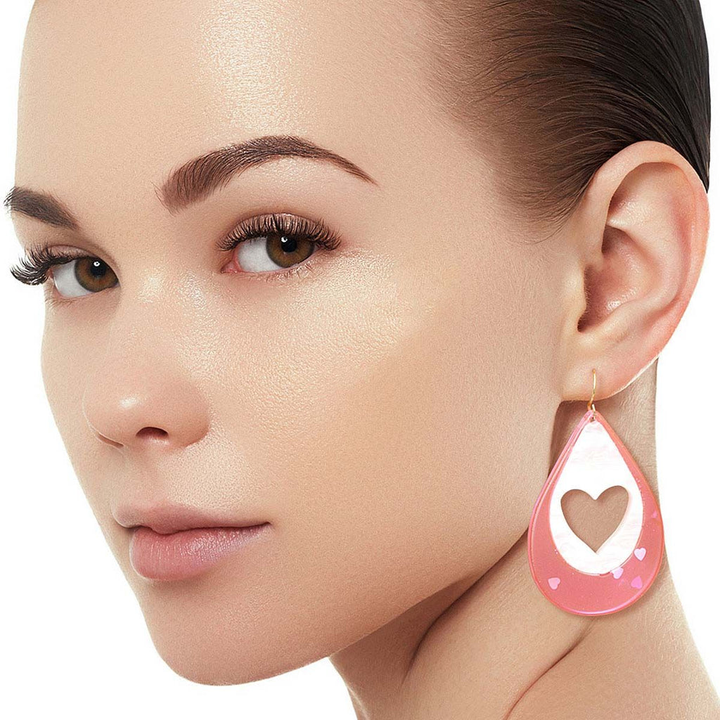 Teardrop Heart Earrings Pink Stylish Fashion Jewelry