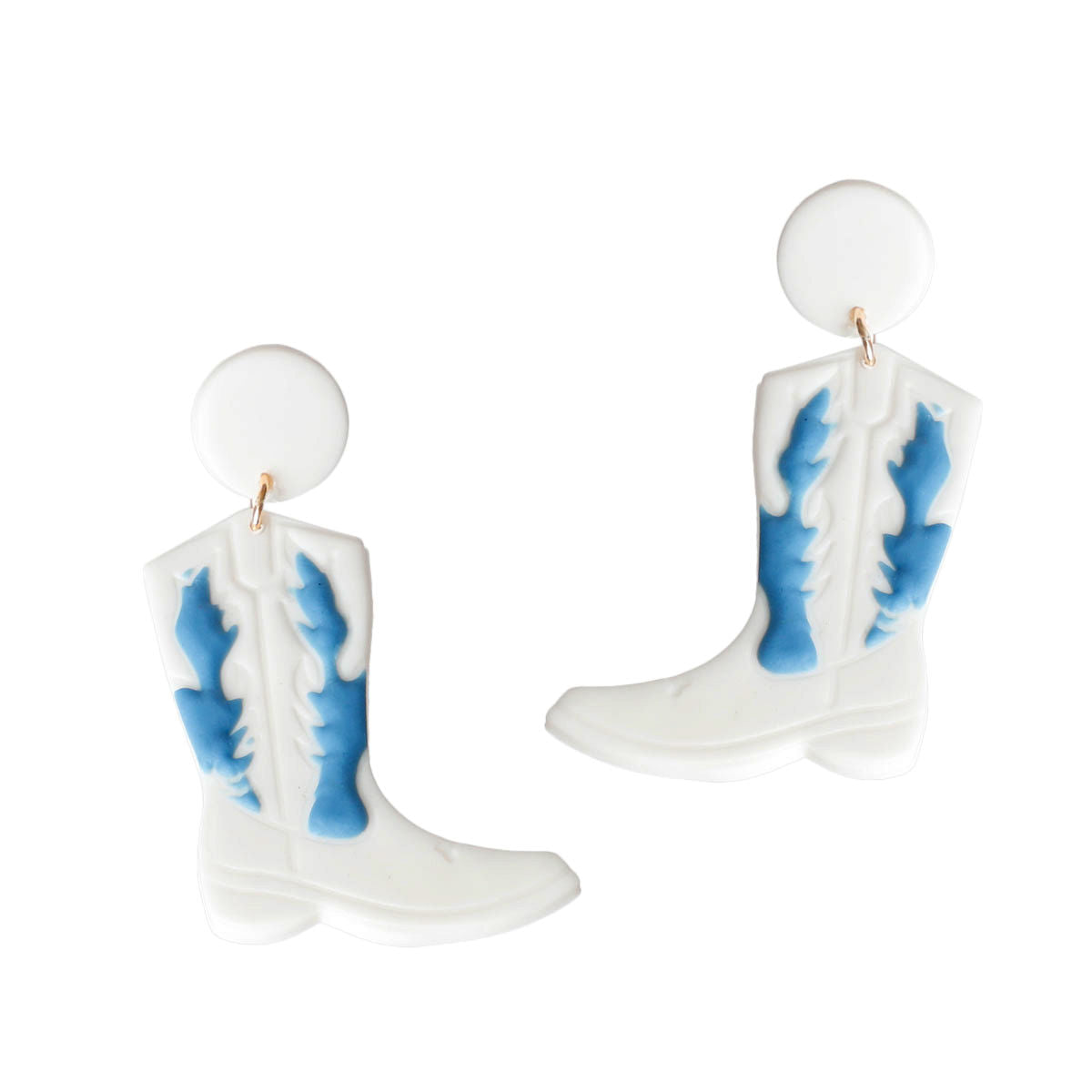 Clay Boots Earrings White and Blue Stylish Statement Jewelry