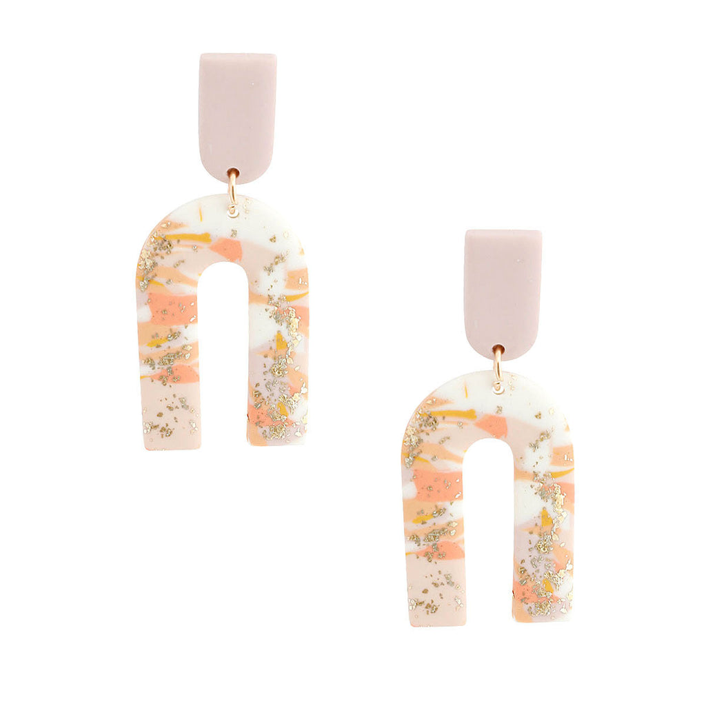 Statement U Drop Earrings Blush Marbled Clay Stylish Chic Jewelry
