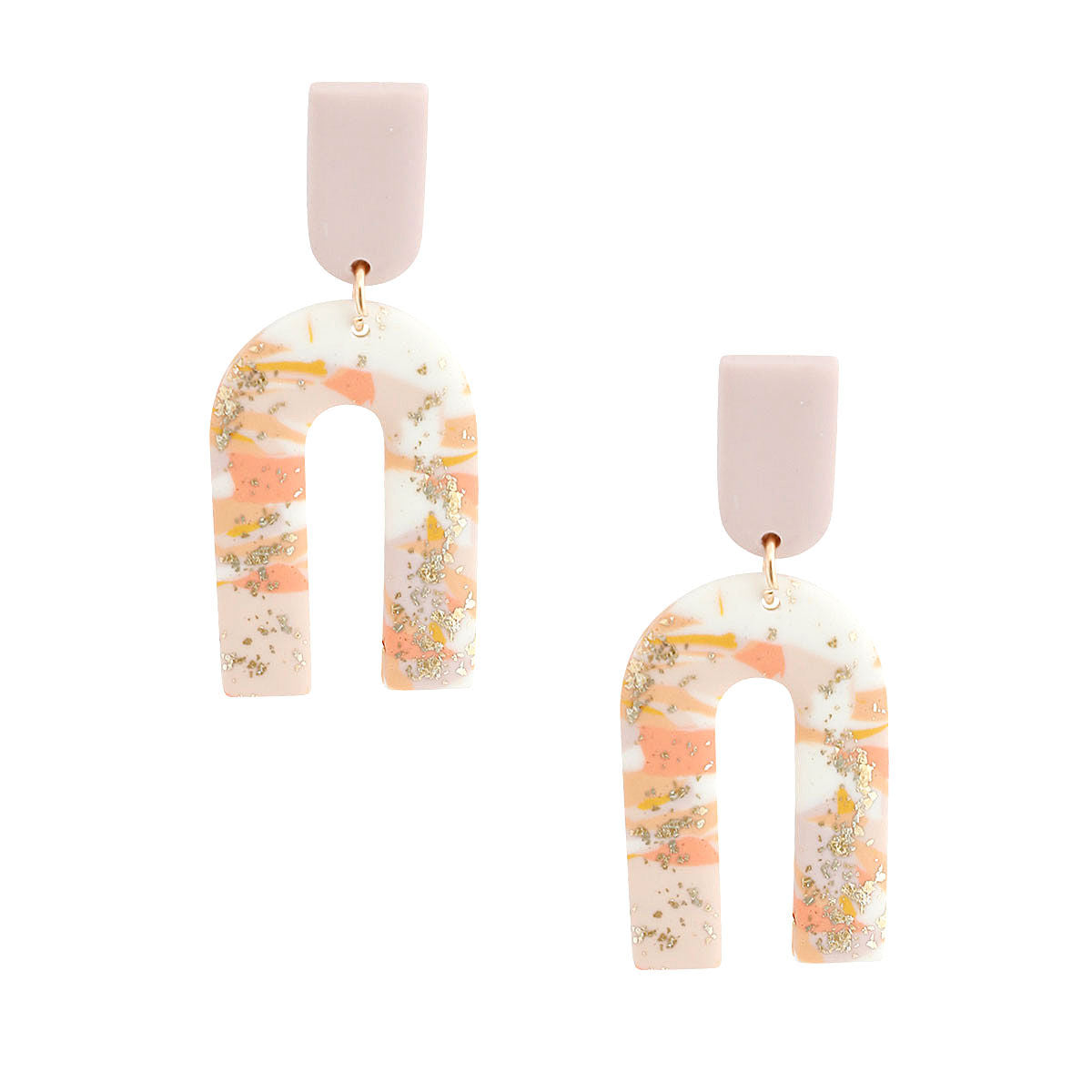 Statement U Drop Earrings Blush Marbled Clay Stylish Chic Jewelry