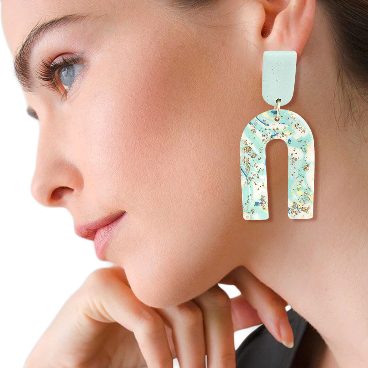 Drop Earrings Turquoise Marbled Clay Stylish Statement Jewelry