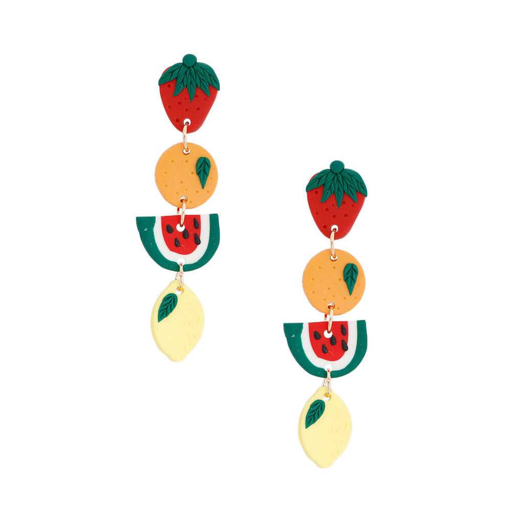 Clay Multi Fruit Dangle Earrings Stylish Statement Jewelry