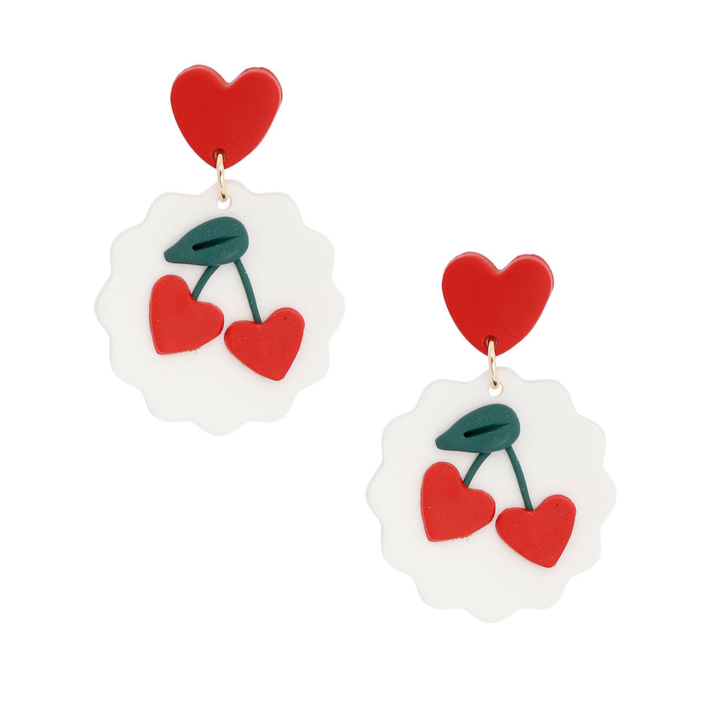 Statement Cherry Earrings White and Red Clay Stylish Fashion Jewelry