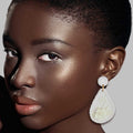 Bridal Earrings White Ivory Clay Teardrop Flower Stylish Statement Jewelry