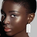 Bridal Earrings Rounded Rectangle White Clay Stylish Statement Jewelry