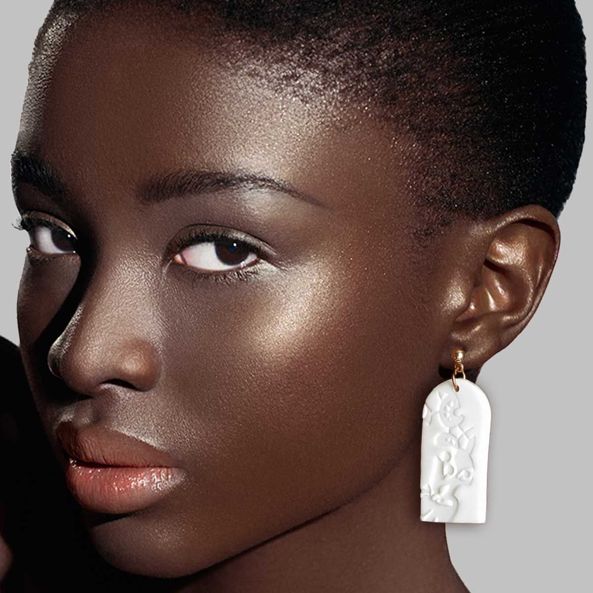 Bridal Earrings Rounded Rectangle White Clay Stylish Statement Jewelry