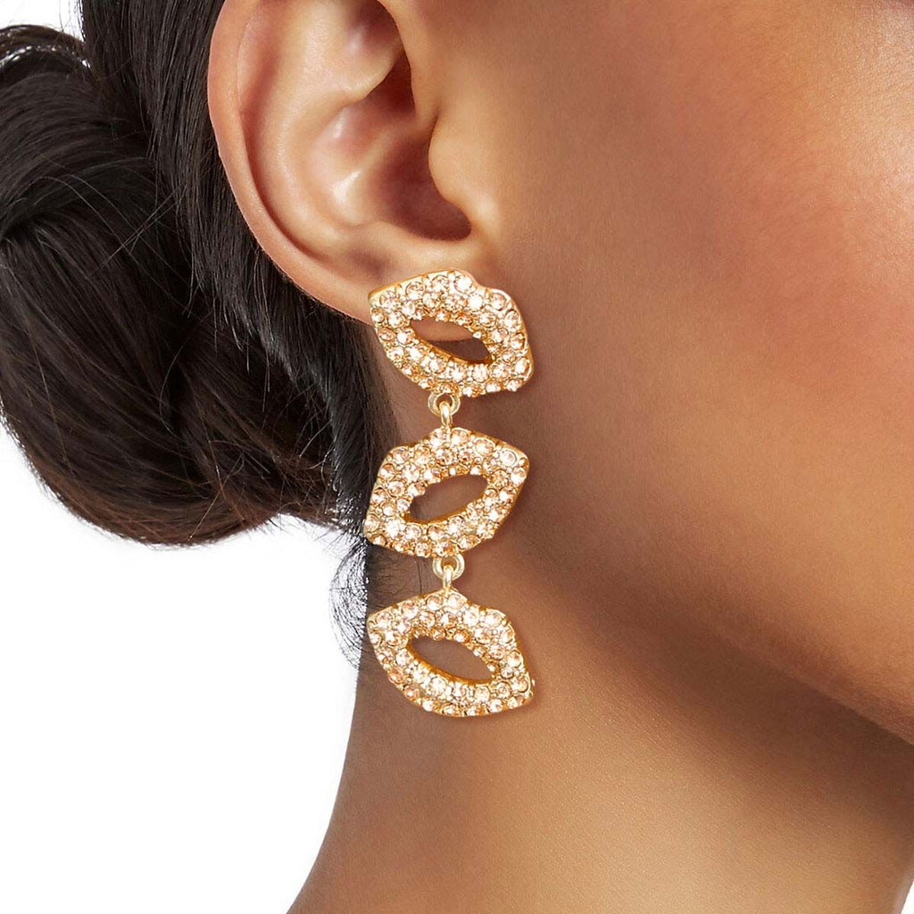 Statement Peach Triple Lips Earrings Stylish Fashion Jewelry Accessory