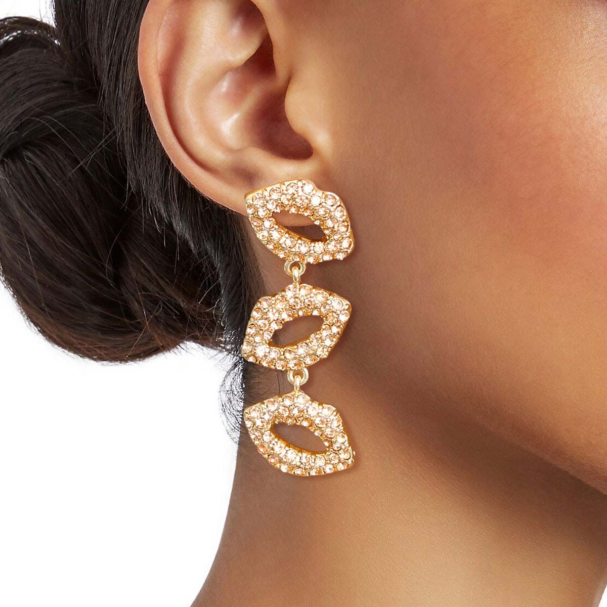 Statement Peach Triple Lips Earrings Stylish Fashion Jewelry Accessory