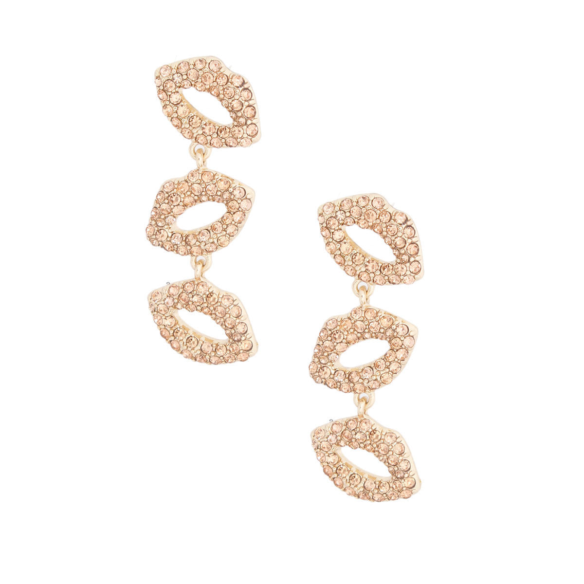 Statement Peach Triple Lips Earrings Stylish Fashion Jewelry Accessory