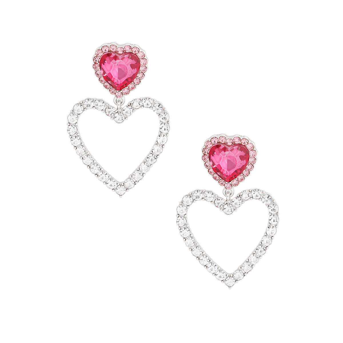 Cutout Heart Earrings Silver Pink Stylish Fashion Jewelry