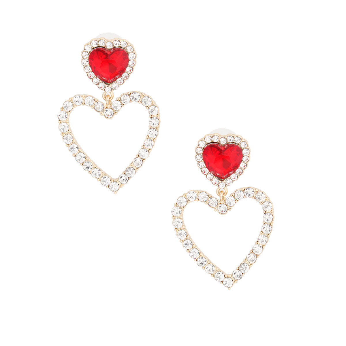 Statement Gold Red Cutout Heart Earrings Stylish Fashion Jewelry