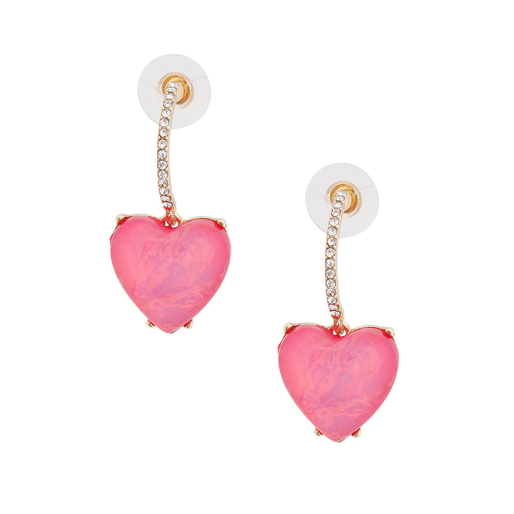 Huggie Hoop Earrings Gold Fuchsia Heart Stylish Fashion Jewelry
