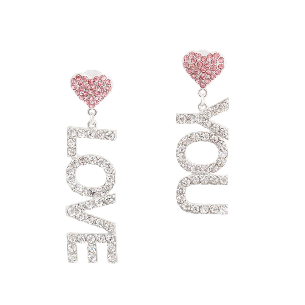 Statement Pink Silver LOVE YOU Earrings Stylish Fashion Jewelry