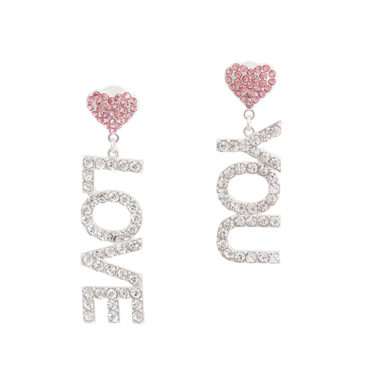 Statement Pink Silver LOVE YOU Earrings Stylish Fashion Jewelry