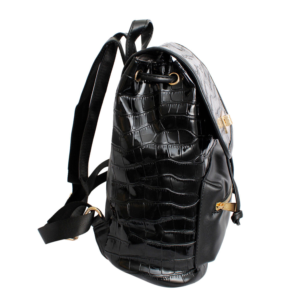 Women’s Black Croc Backpack and Flap Bag Set – Stylish Fashion Handbags