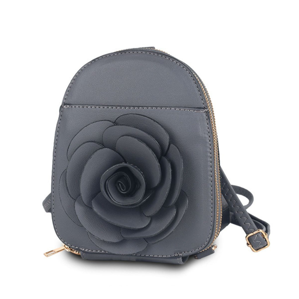 Fashion Mini Backpack Gray Flower Pattern Stylish Casual Accessory