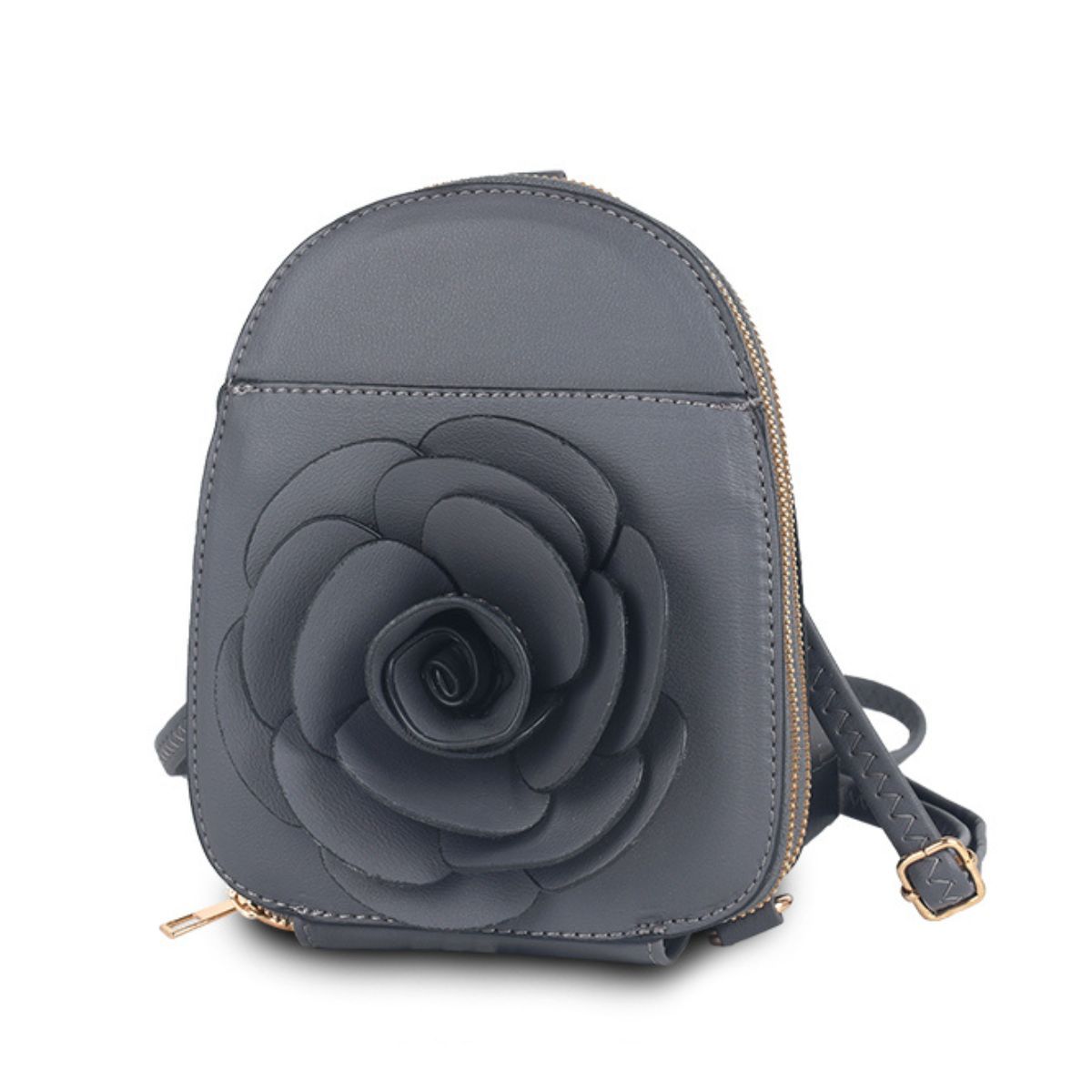 Fashion Mini Backpack Gray Flower Pattern Stylish Casual Accessory