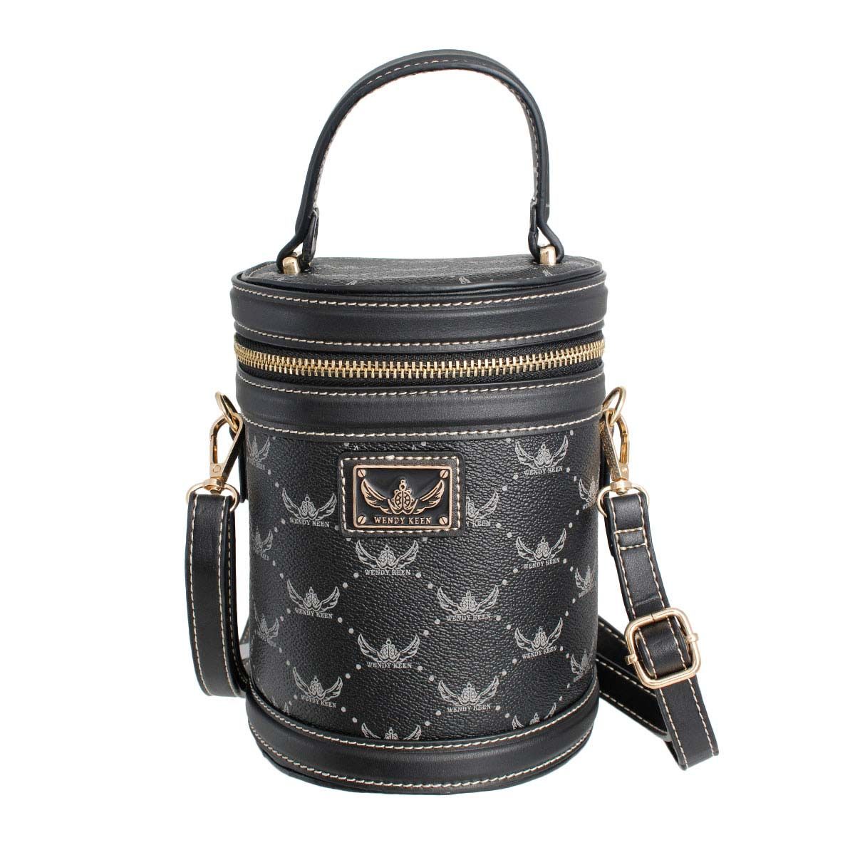 Fashion Handbag Black Barrel Clutch with Top Handle – Stylish Statement Accessory