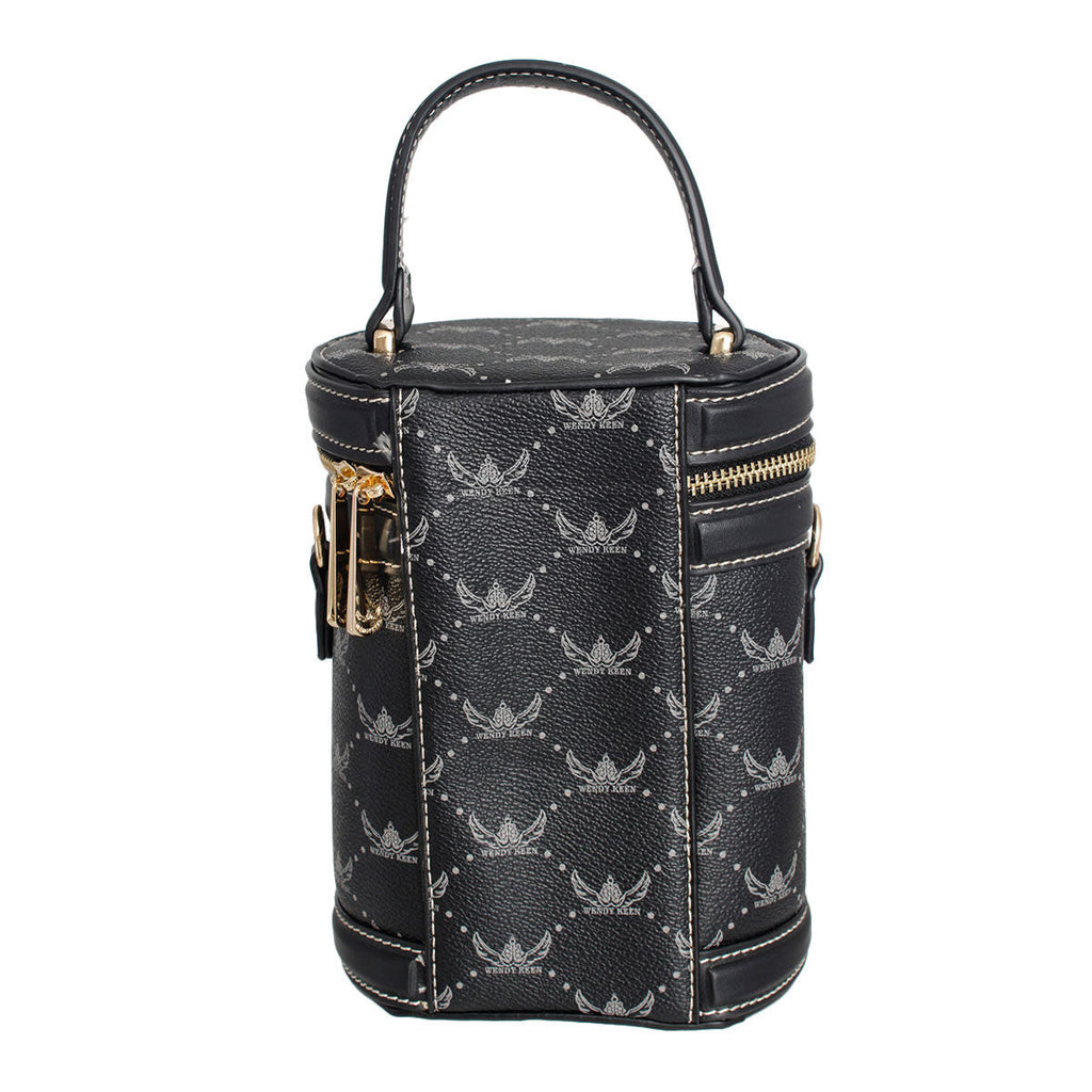 Fashion Handbag Black Barrel Clutch with Top Handle – Stylish Statement Accessory