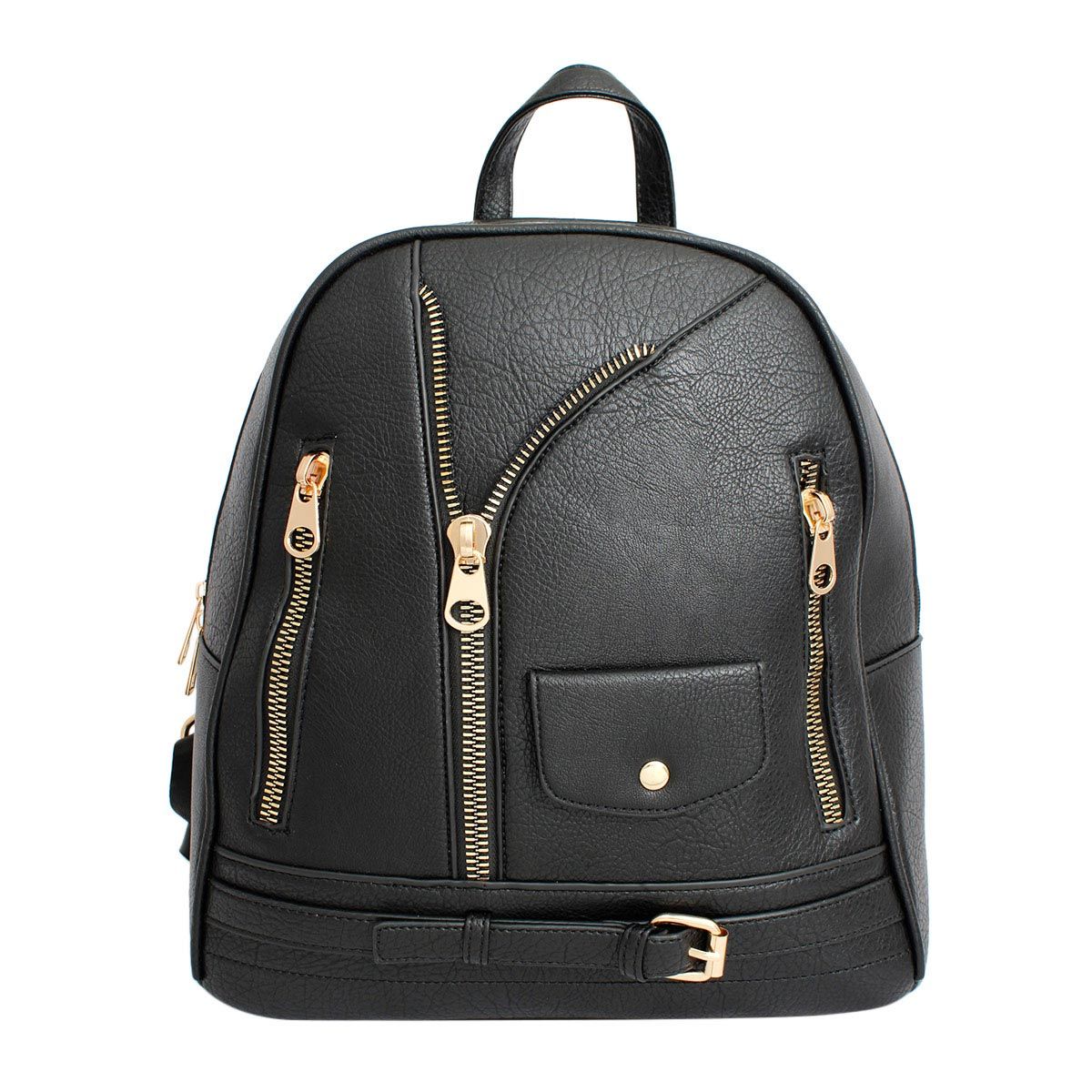 Women’s Medium Moto Backpack Black Zipper Casual Stylish Bag