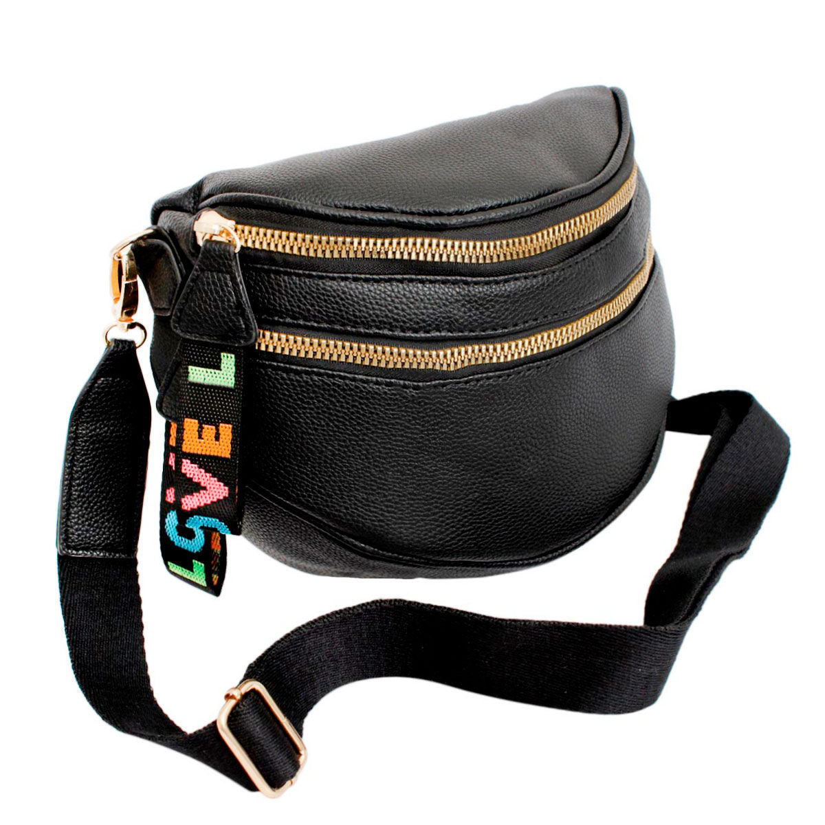 Fashion Handbag Crossbody Black Love Zipper Saddle Bag for Women Stylish Chic
