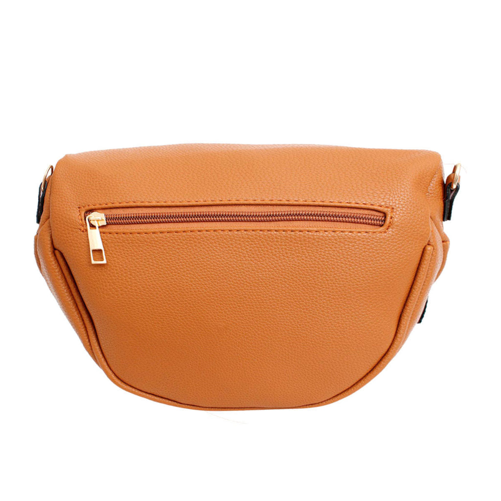 Women’s Crossbody Saddle Bag with Zipper in Camel – Stylish Casual Fashion Handbag