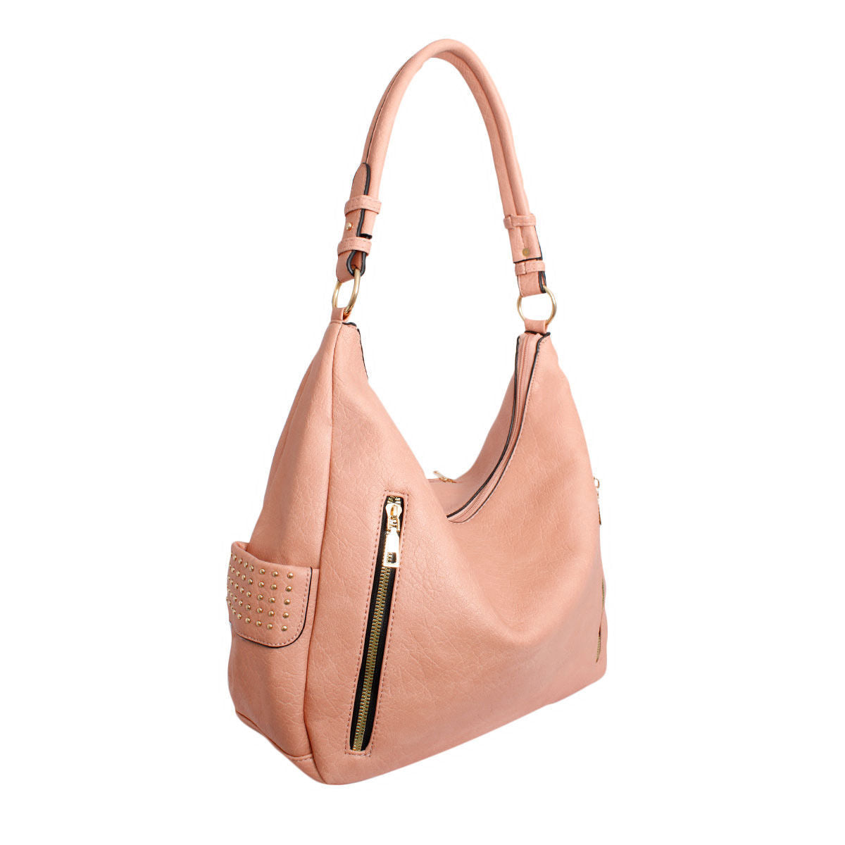 Fashion Handbag Pink and Gold Studded Hobo Bag for Women Stylish Chic Accessory