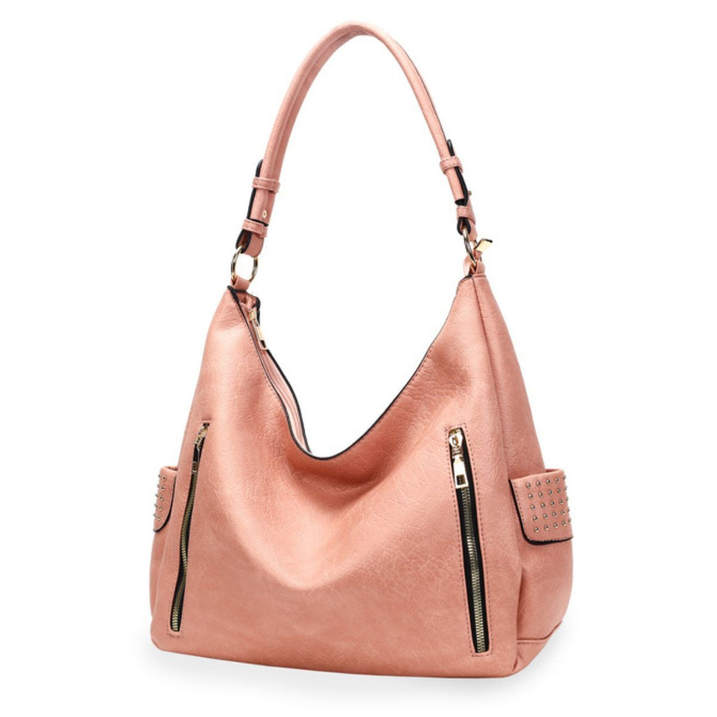Fashion Handbag Pink and Gold Studded Hobo Bag for Women Stylish Chic Accessory