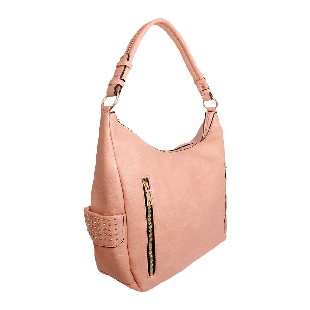Fashion Handbag Pink and Gold Studded Hobo Bag for Women Stylish Chic Accessory