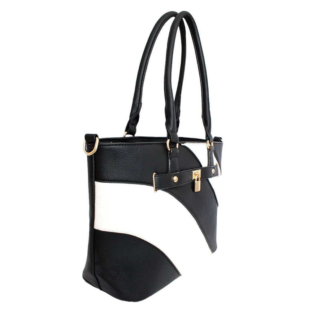 Fashion Handbag Black and White Stripe Tote for Women Stylish Chic Accessory