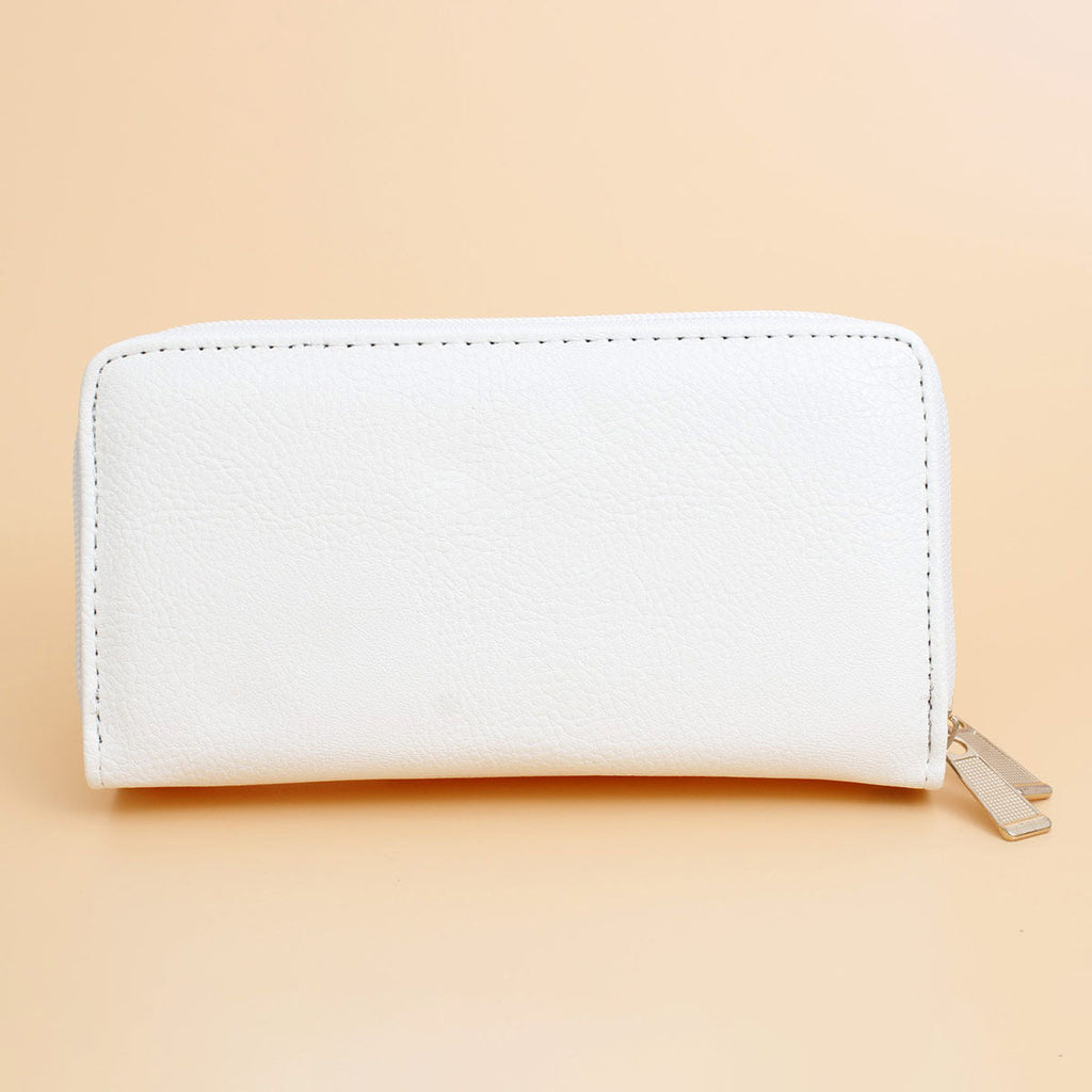 Women’s Zipper Wallet White Soft Grain Stylish Chic Accessory