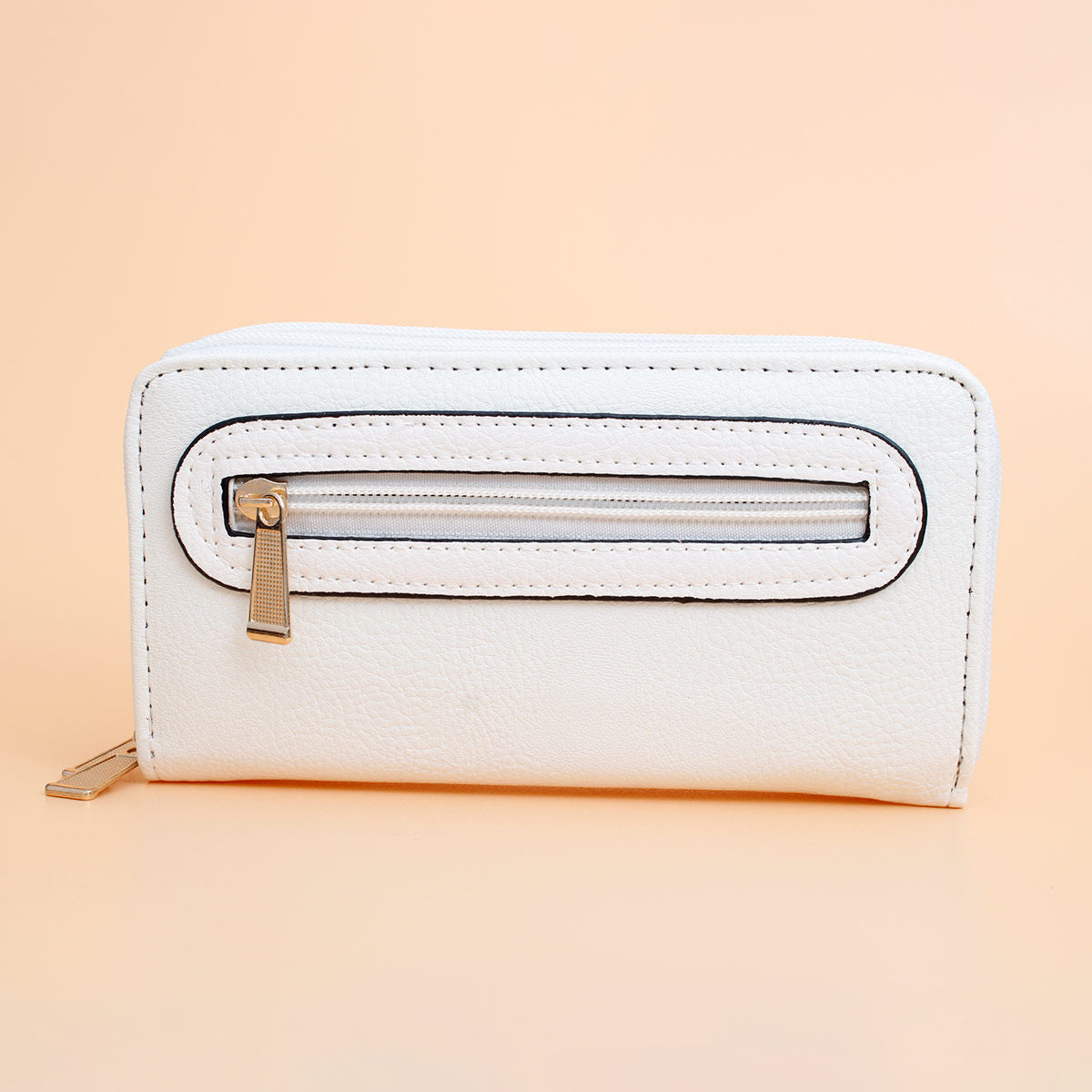Women’s Zipper Wallet White Soft Grain Stylish Chic Accessory