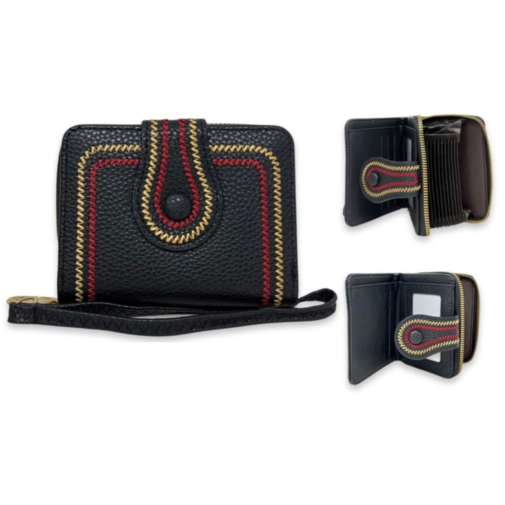 Bifold Wallet Black Stitched Stylish Casual Accessory