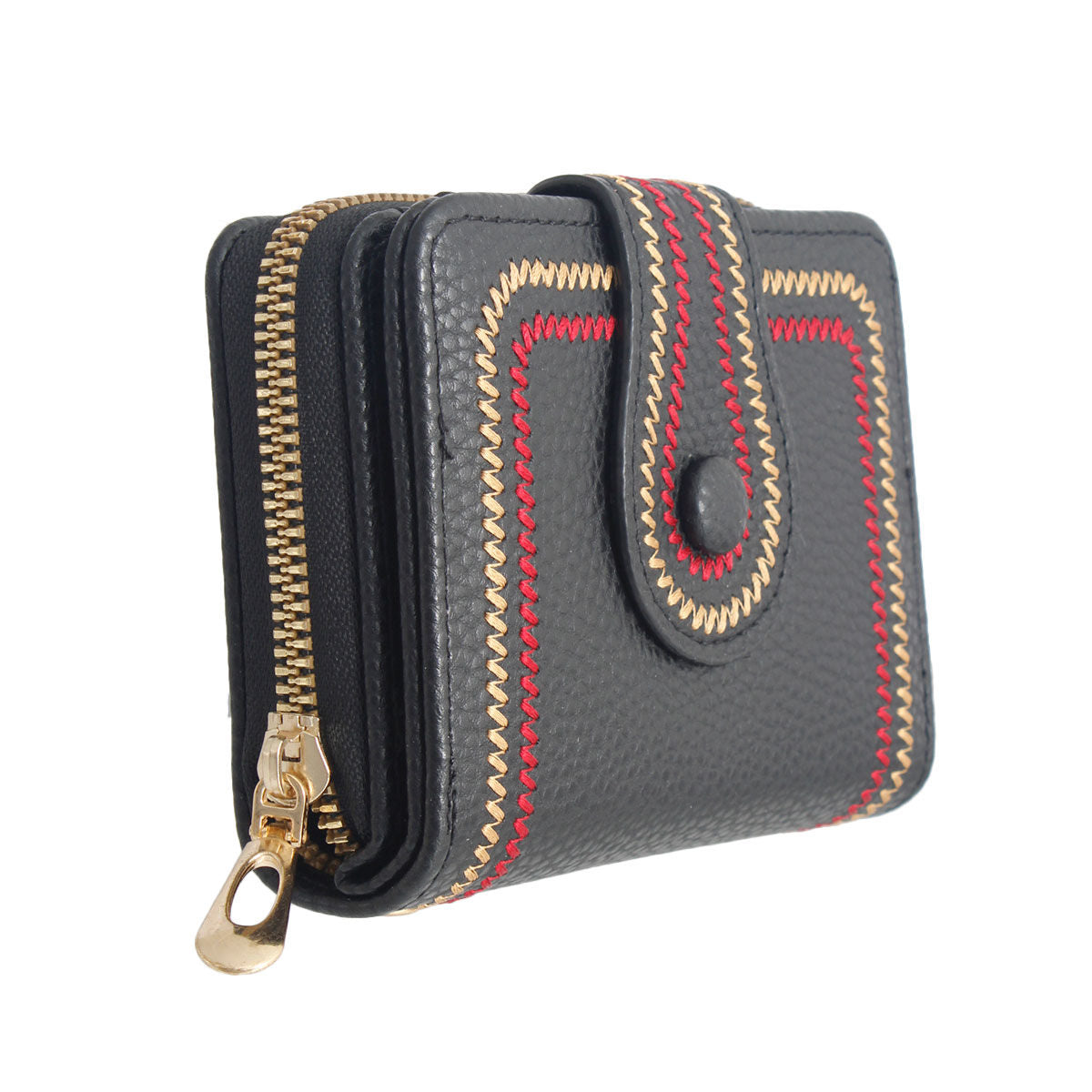 Bifold Wallet Black Stitched Stylish Casual Accessory
