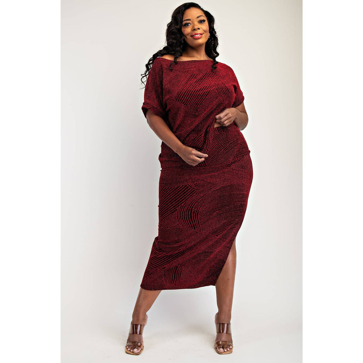 Gia Plus Size Lurex Knit Short Sleeve Top