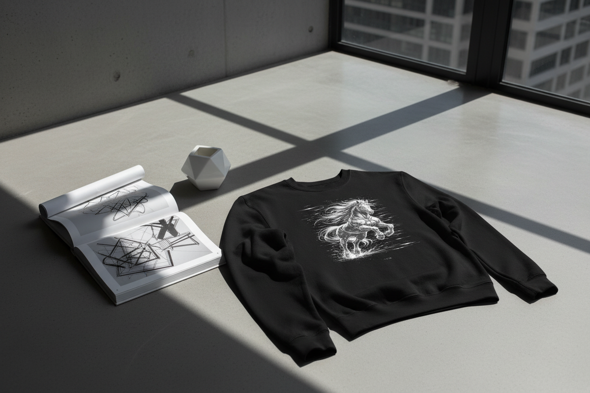 Glitched Gallop Sweatshirt – Limited Drop – Black White Cyberpunk Motion Unisex
