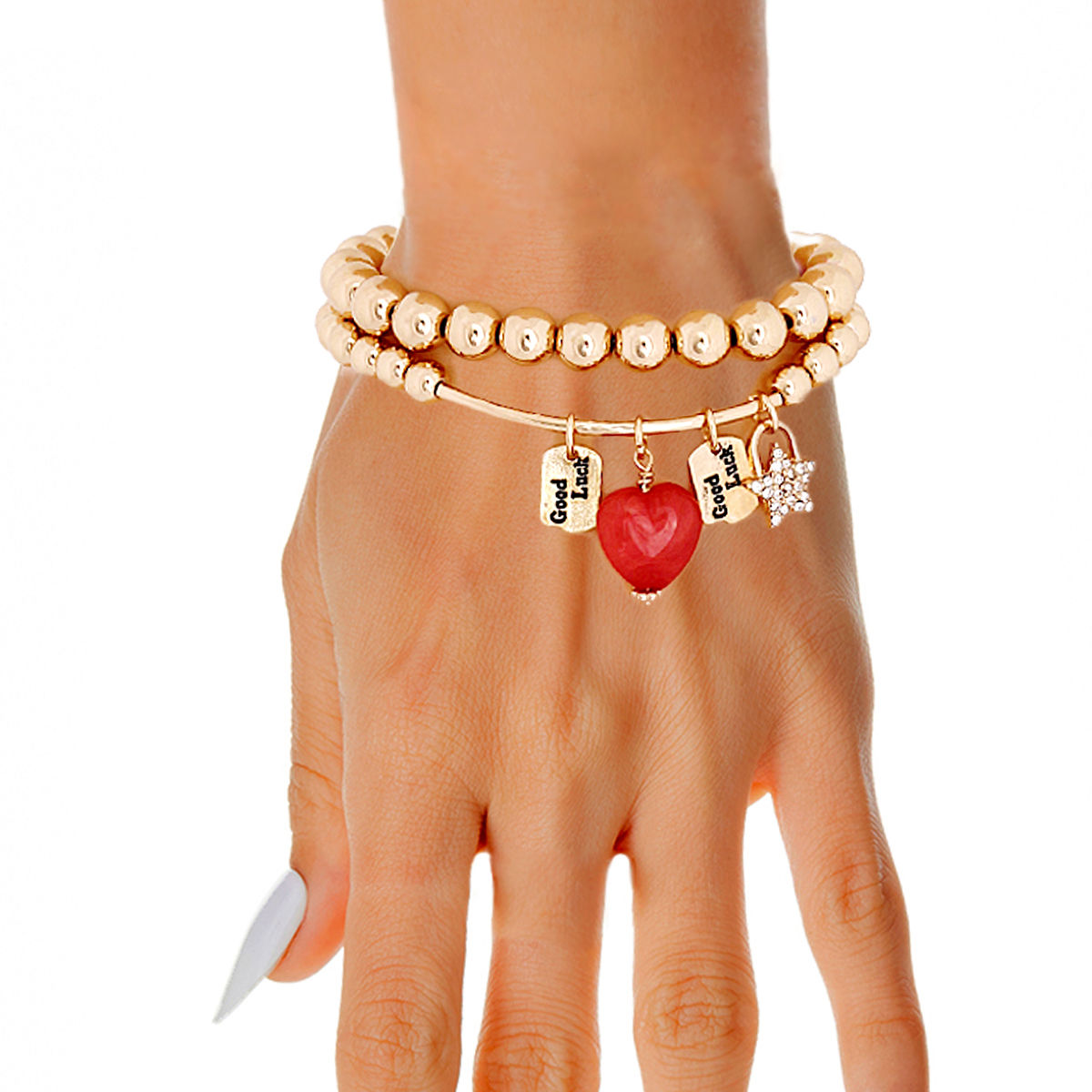 Love Lock Bracelets 2 Pcs Gold Bead Trendy Stylish Jewelry Accessories