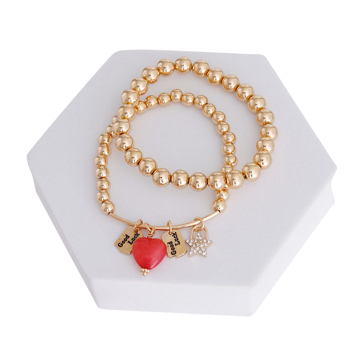 Love Lock Bracelets 2 Pcs Gold Bead Trendy Stylish Jewelry Accessories