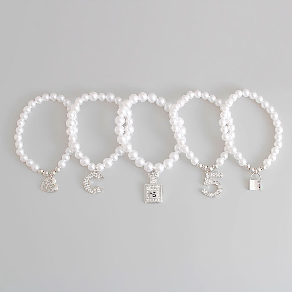 Boutique Silver Bracelets No. 5 with White Pearl – Stylish Fashion Jewelry